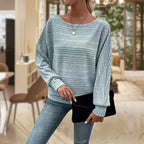 Signature Knit Striped Balloon Sleeve Top Premium Collection