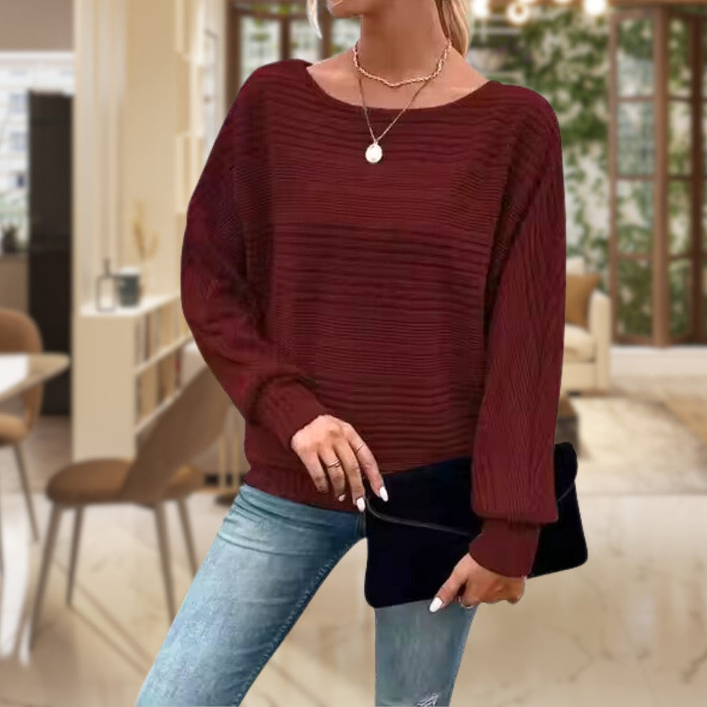 Signature Knit Striped Balloon Sleeve Top Premium Collection