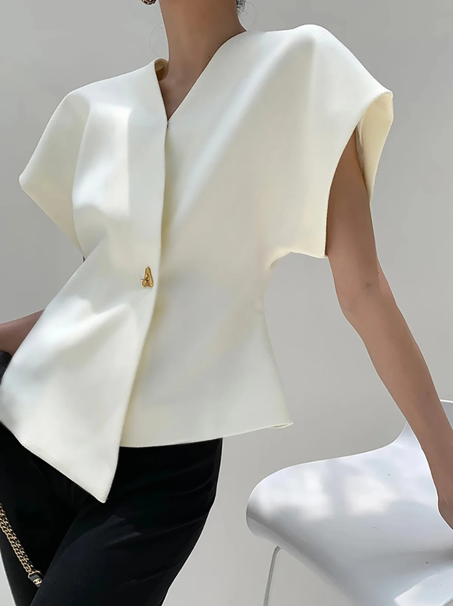 V-Neck Button Down Blouse, Architectural Collection Limited Edition