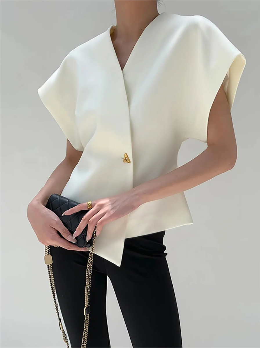V-Neck Button Down Blouse, Architectural Collection Limited Edition