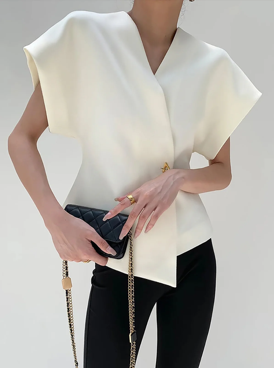 V-Neck Button Down Blouse, Architectural Collection Limited Edition