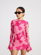 Dimensional Floral Mesh Long Sleeve Dress Gardenia Collection Exclusive Edition