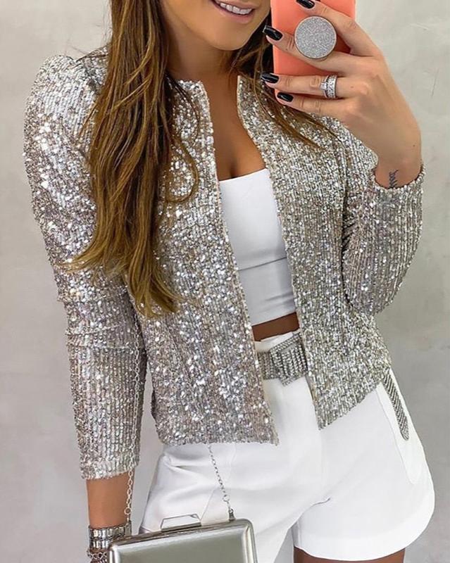 Womens Sequined Collarless Jacket Couture Collection Exclusive