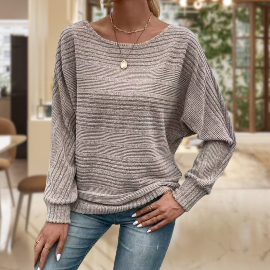 Signature Knit Striped Balloon Sleeve Top Premium Collection
