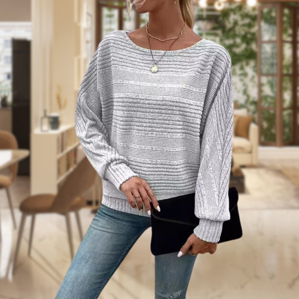 Signature Knit Striped Balloon Sleeve Top Premium Collection