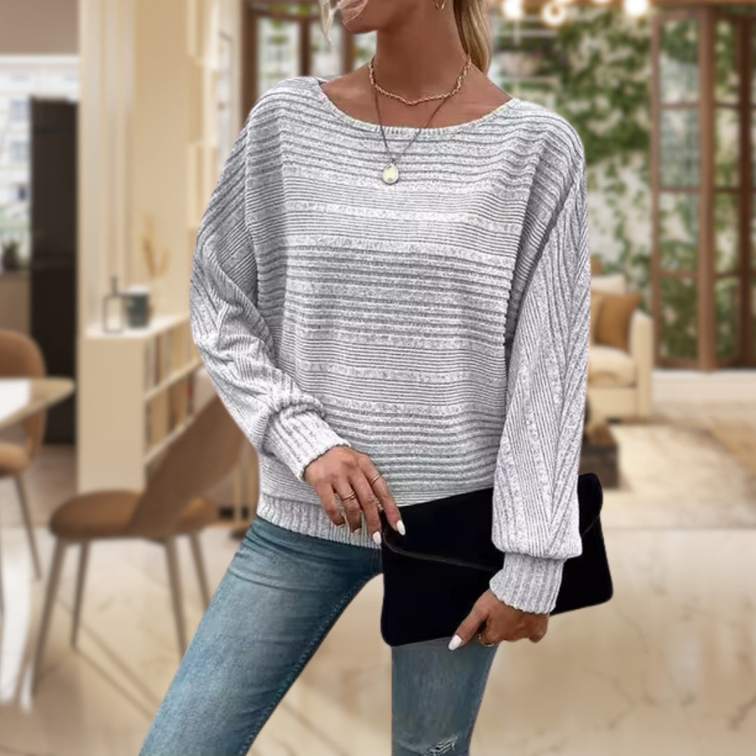 Signature Knit Striped Balloon Sleeve Top Premium Collection