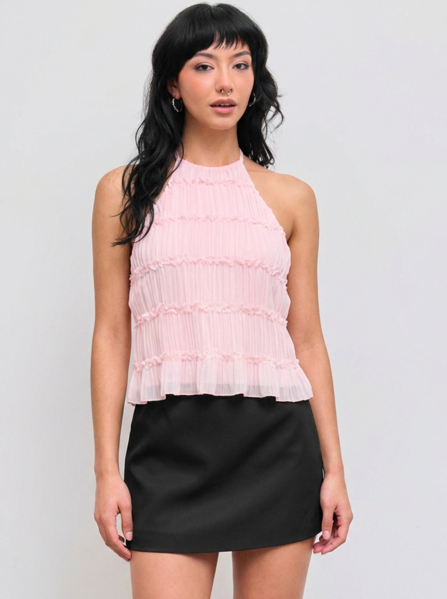 Halter Tank Top Featherlight Fabric Ethereal Pleats Collection Limited Release