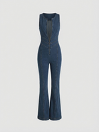 Premium Denim Jumpsuit Heart Back Design Zip Front Limited Edition
