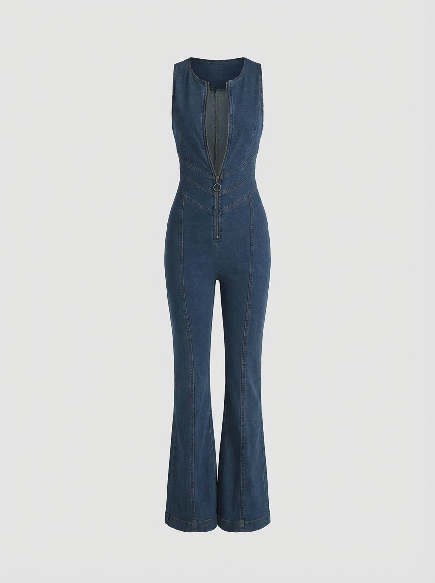 Premium Denim Jumpsuit Heart Back Design Zip Front Limited Edition