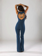 Premium Denim Jumpsuit Heart Back Design Zip Front Limited Edition