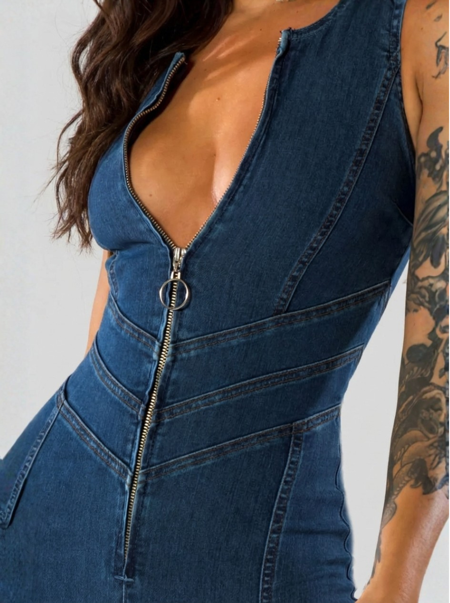 Premium Denim Jumpsuit Heart Back Design Zip Front Limited Edition