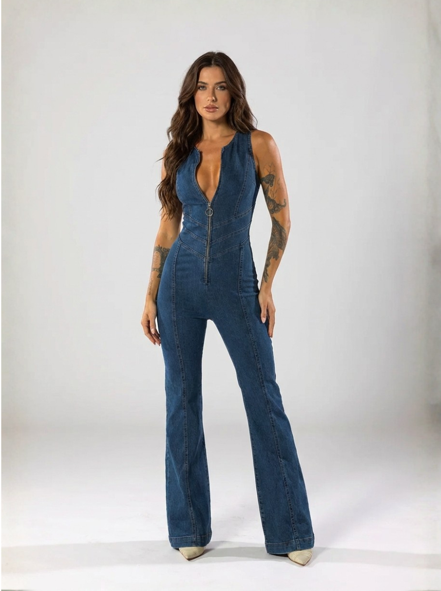 Premium Denim Jumpsuit Heart Back Design Zip Front Limited Edition