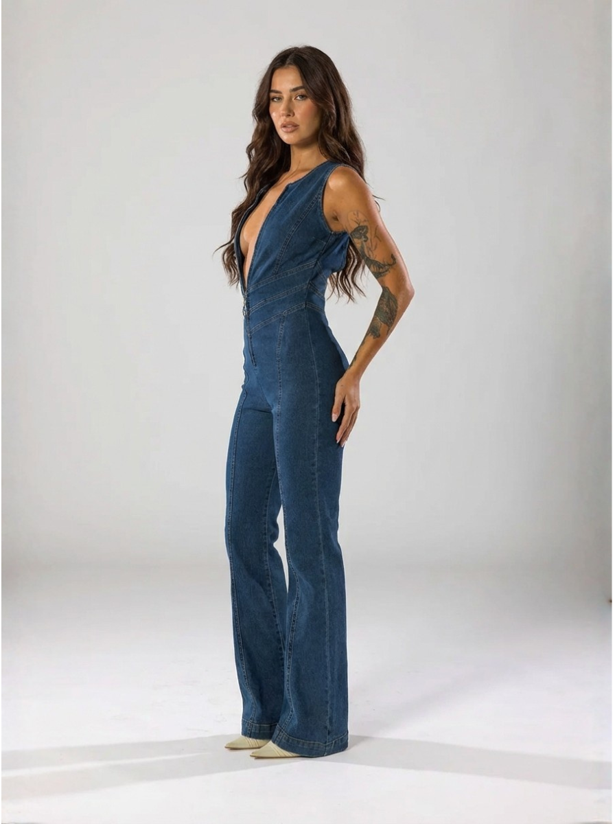 Premium Denim Jumpsuit Heart Back Design Zip Front Limited Edition