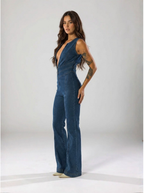 Premium Denim Jumpsuit Heart Back Design Zip Front Limited Edition