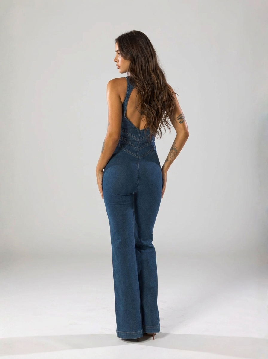Premium Denim Jumpsuit Heart Back Design Zip Front Limited Edition