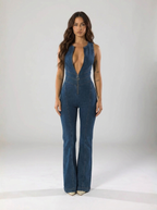 Premium Denim Jumpsuit Heart Back Design Zip Front Limited Edition