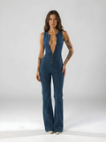 Premium Denim Jumpsuit Heart Back Design Zip Front Limited Edition