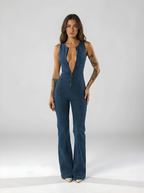 Premium Denim Jumpsuit Heart Back Design Zip Front Limited Edition
