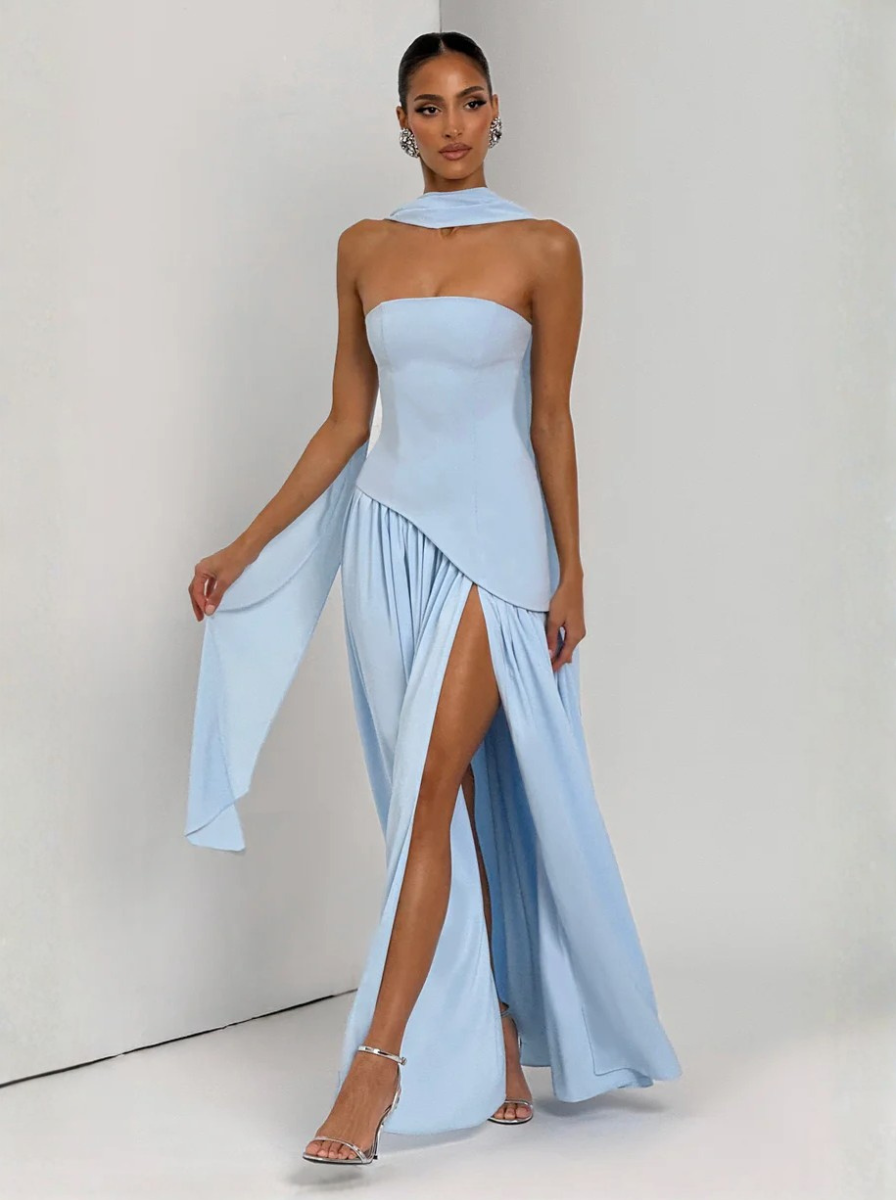 Powder Blue Off Shoulder Maxi Dress Essence Collection Exclusive Edition