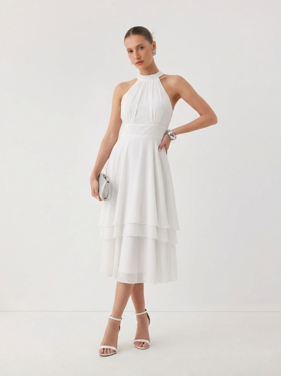 Chiffon Midi Cocktail Dress Halter Neck Luxe Collection Limited