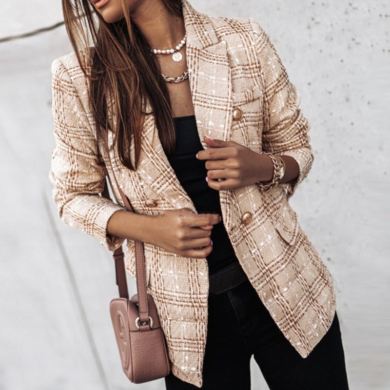 Timeless Women's Checked Blazer with Structured Silhouette and Elegant Pattern Design