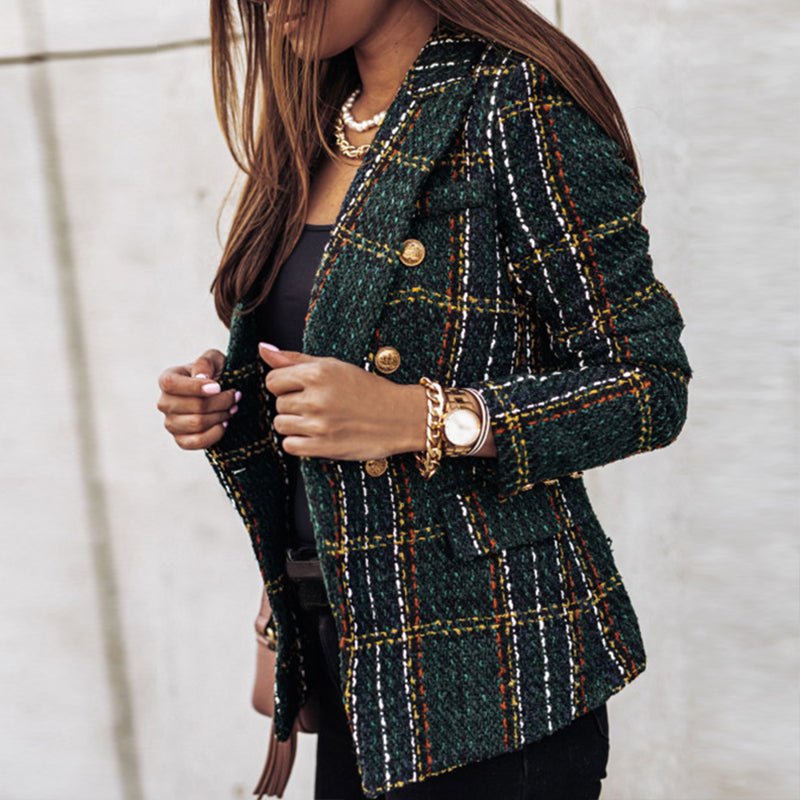 Timeless Women's Checked Blazer with Structured Silhouette and Elegant Pattern Design