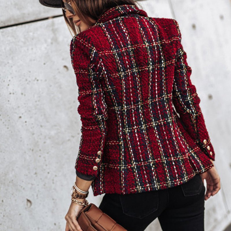 Timeless Women's Checked Blazer with Structured Silhouette and Elegant Pattern Design