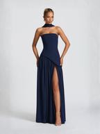 Navy Maxi Dress Strapless Silk Collection Exclusive Evening Wear