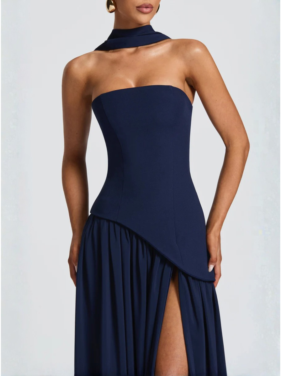 Navy Maxi Dress Strapless Silk Collection Exclusive Evening Wear