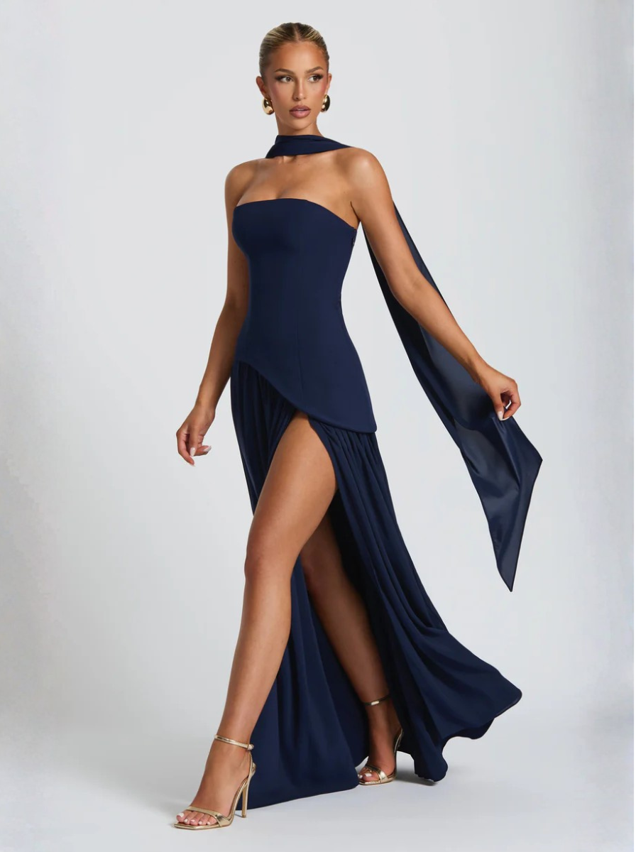 Navy Maxi Dress Strapless Silk Collection Exclusive Evening Wear