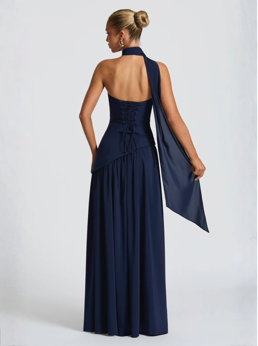 Navy Maxi Dress Strapless Silk Collection Exclusive Evening Wear