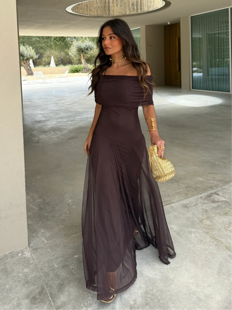 Off Shoulder Chiffon Maxi Dress Exquisite Collection Limited Release