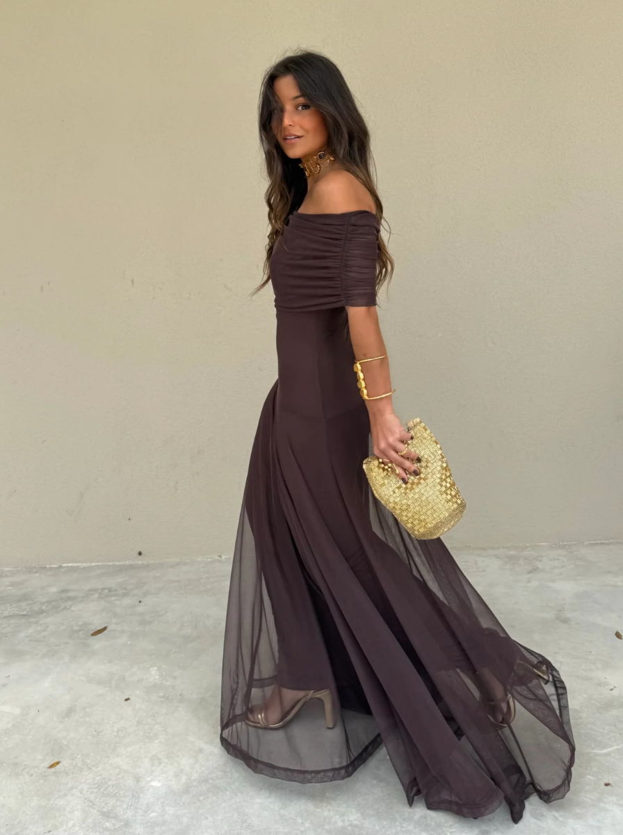 Off Shoulder Chiffon Maxi Dress Exquisite Collection Limited Release