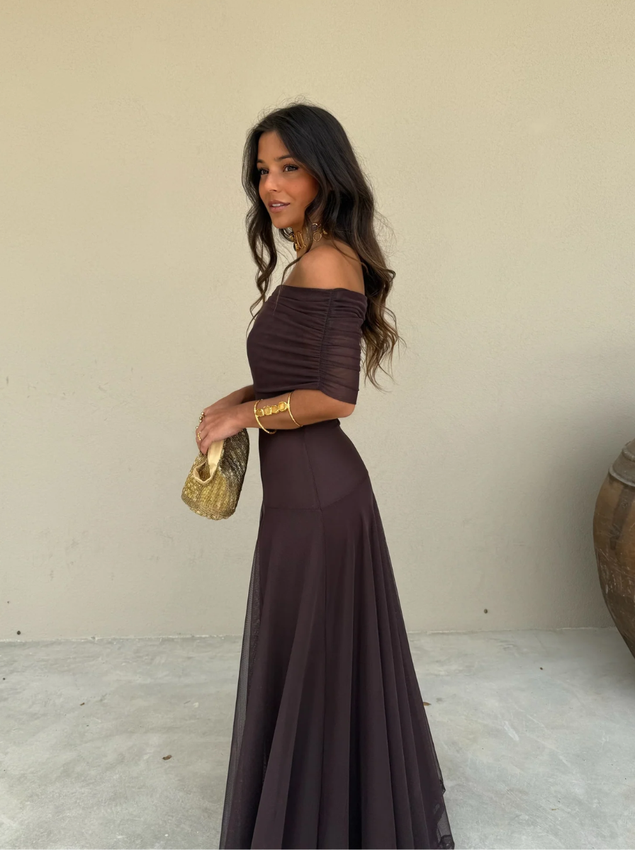 Off Shoulder Chiffon Maxi Dress Exquisite Collection Limited Release