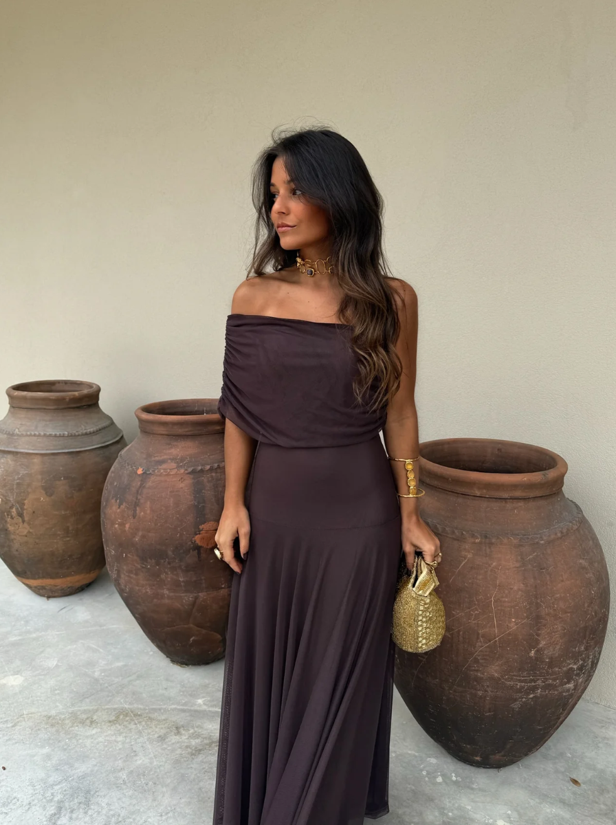 Off Shoulder Chiffon Maxi Dress Exquisite Collection Limited Release