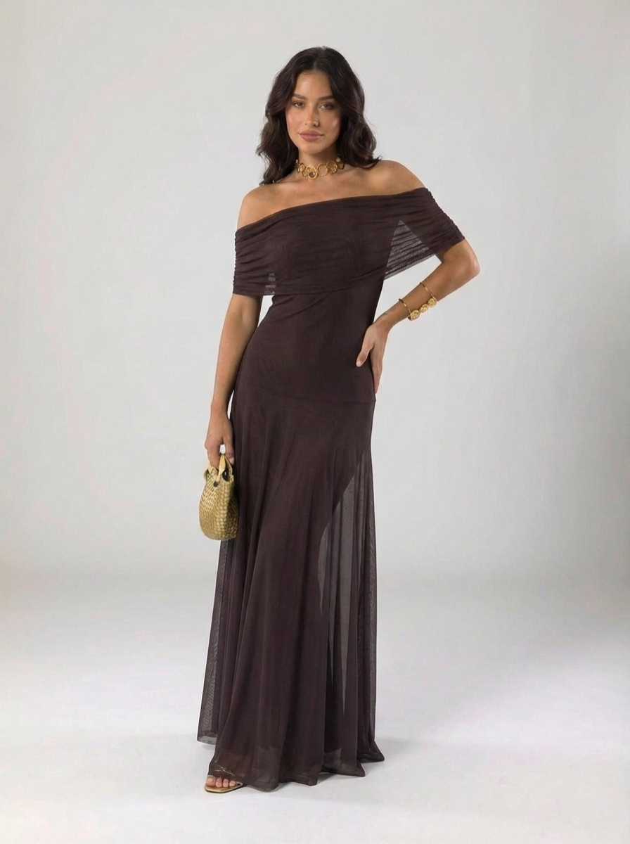 Off Shoulder Chiffon Maxi Dress Exquisite Collection Limited Release