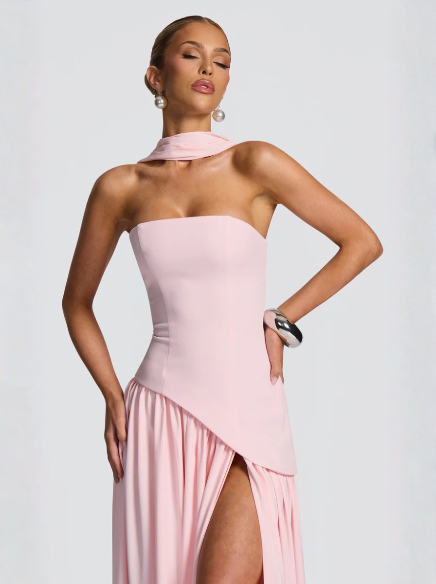 Pale Pink Silk Strapless Maxi Dress Exclusive Evening Collection