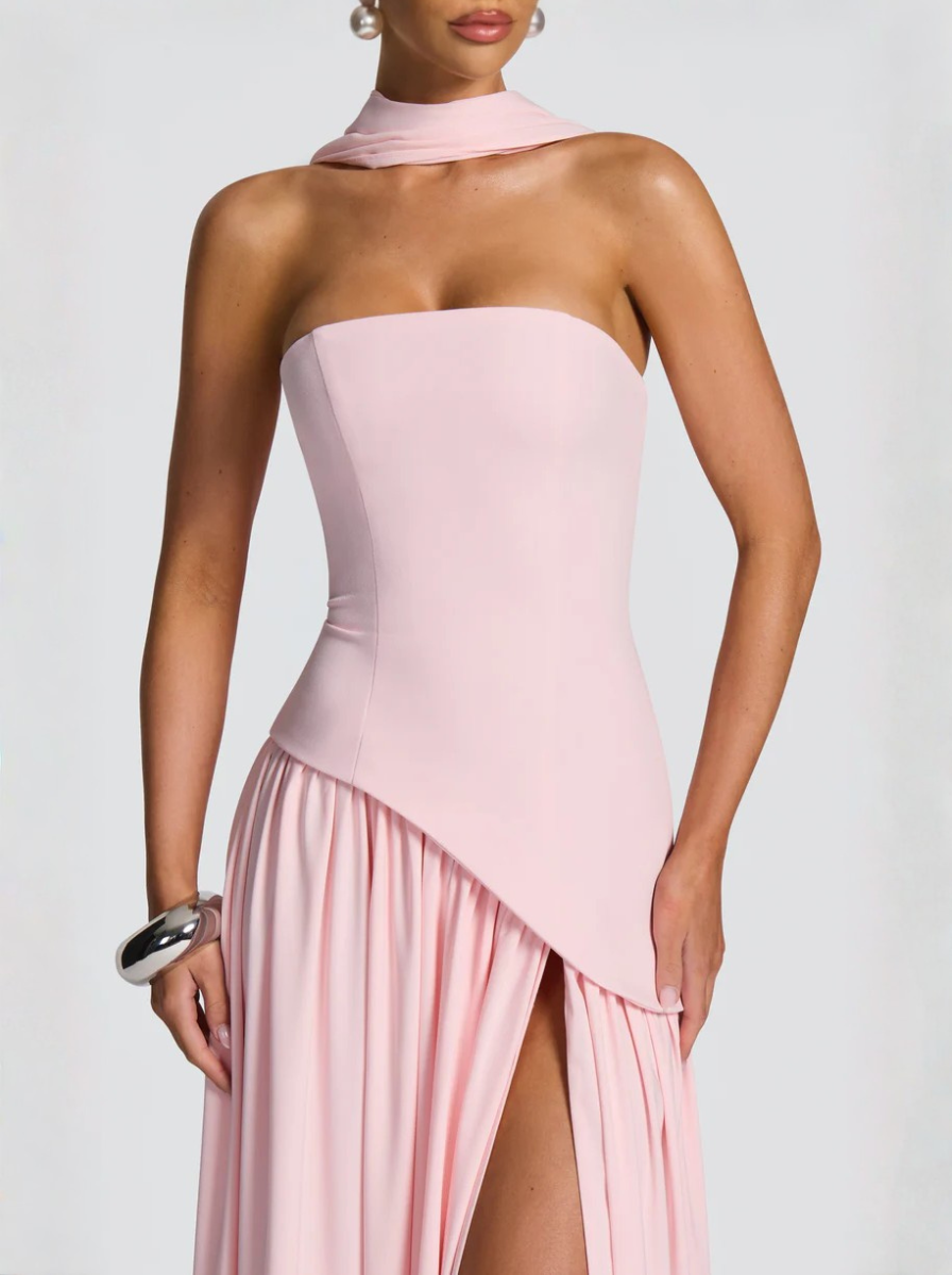 Pale Pink Silk Strapless Maxi Dress Exclusive Evening Collection