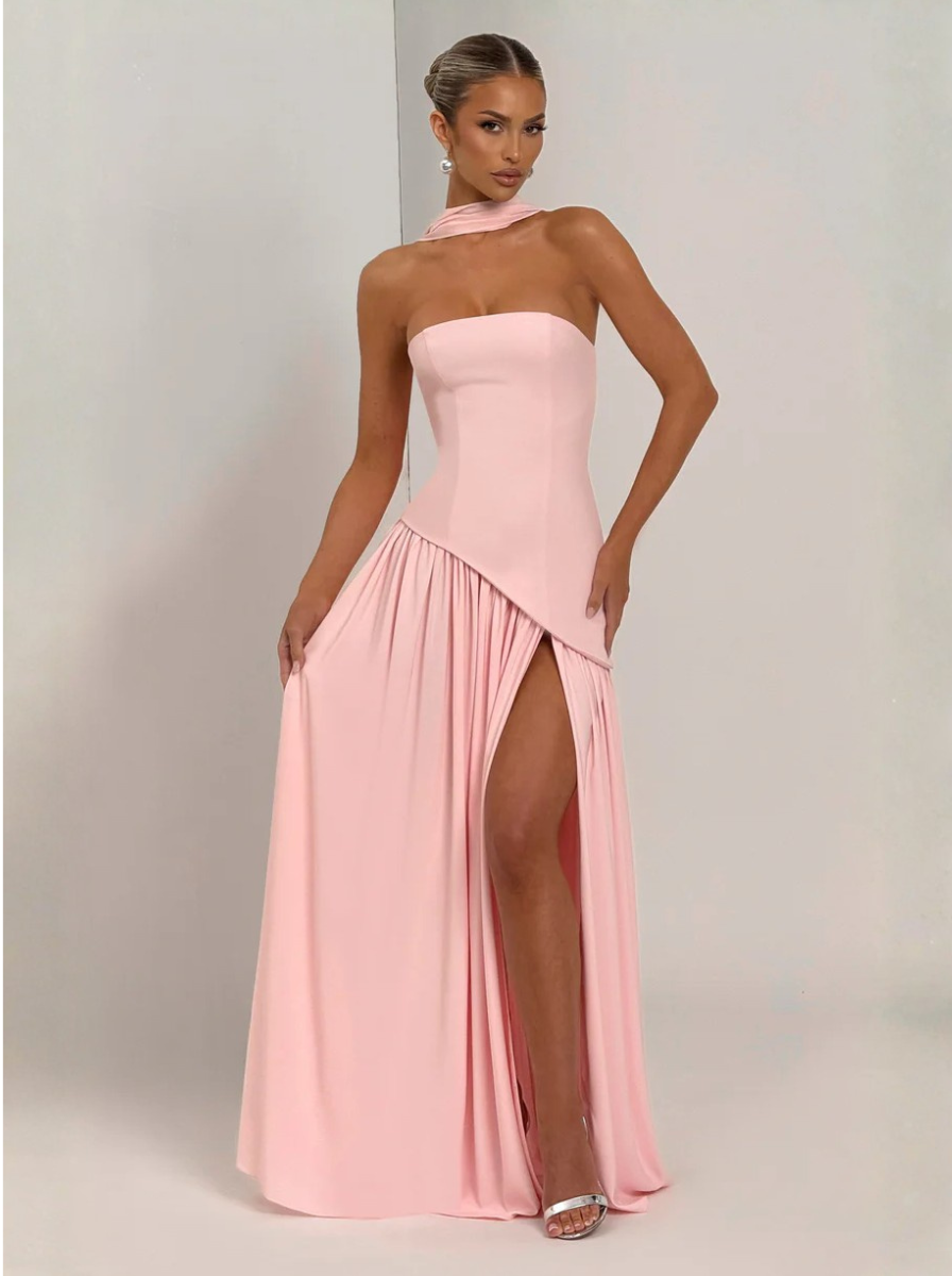 Pale Pink Silk Strapless Maxi Dress Exclusive Evening Collection