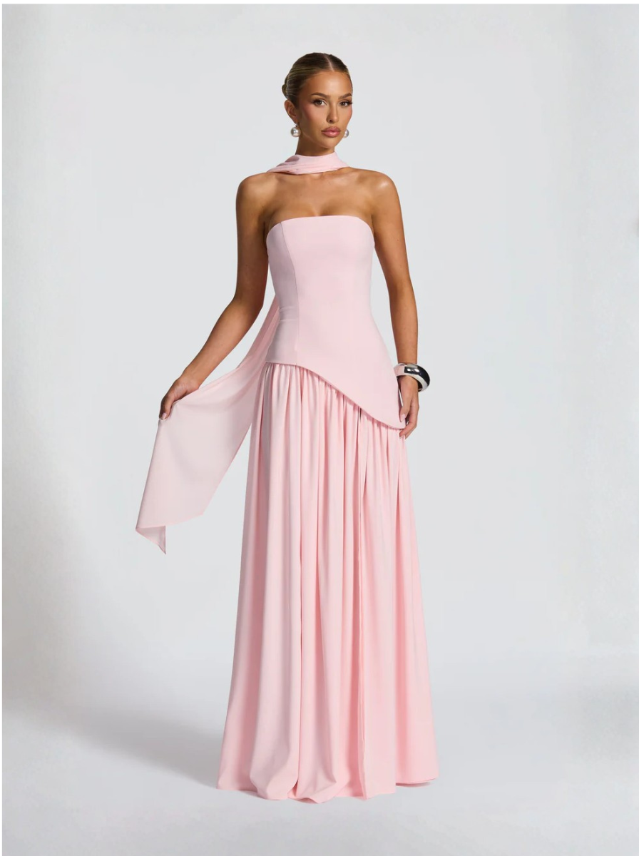 Pale Pink Silk Strapless Maxi Dress Exclusive Evening Collection