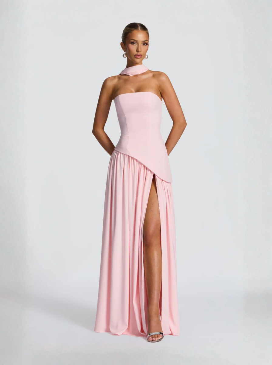 Pale Pink Silk Strapless Maxi Dress Exclusive Evening Collection