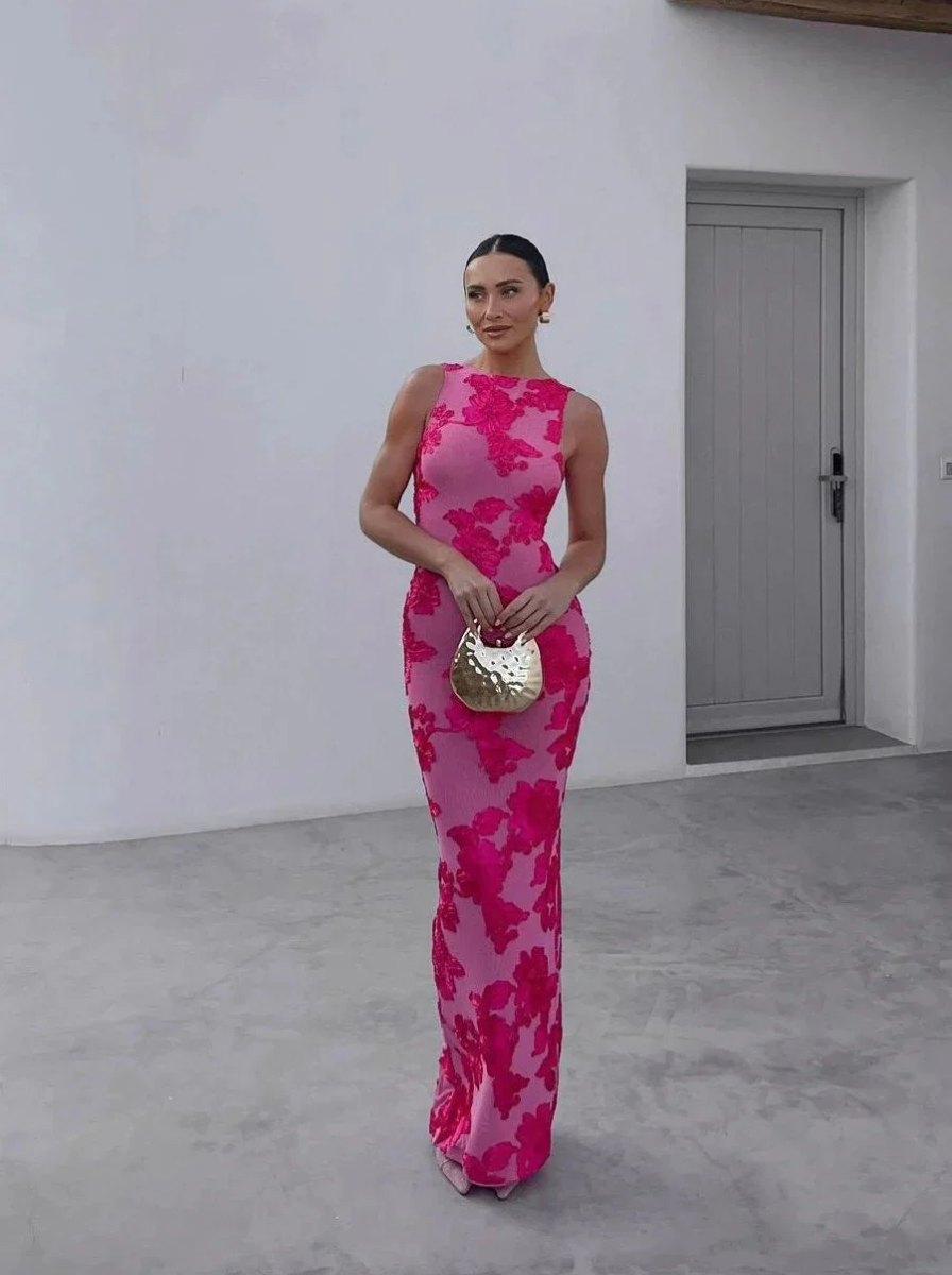 Embroidered Floral Applique Maxi Dress Haute Couture Reserve