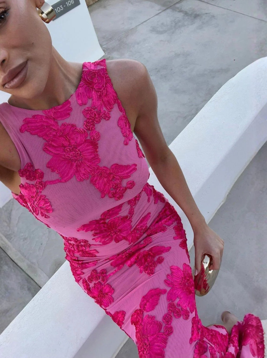 Embroidered Floral Applique Maxi Dress Haute Couture Reserve