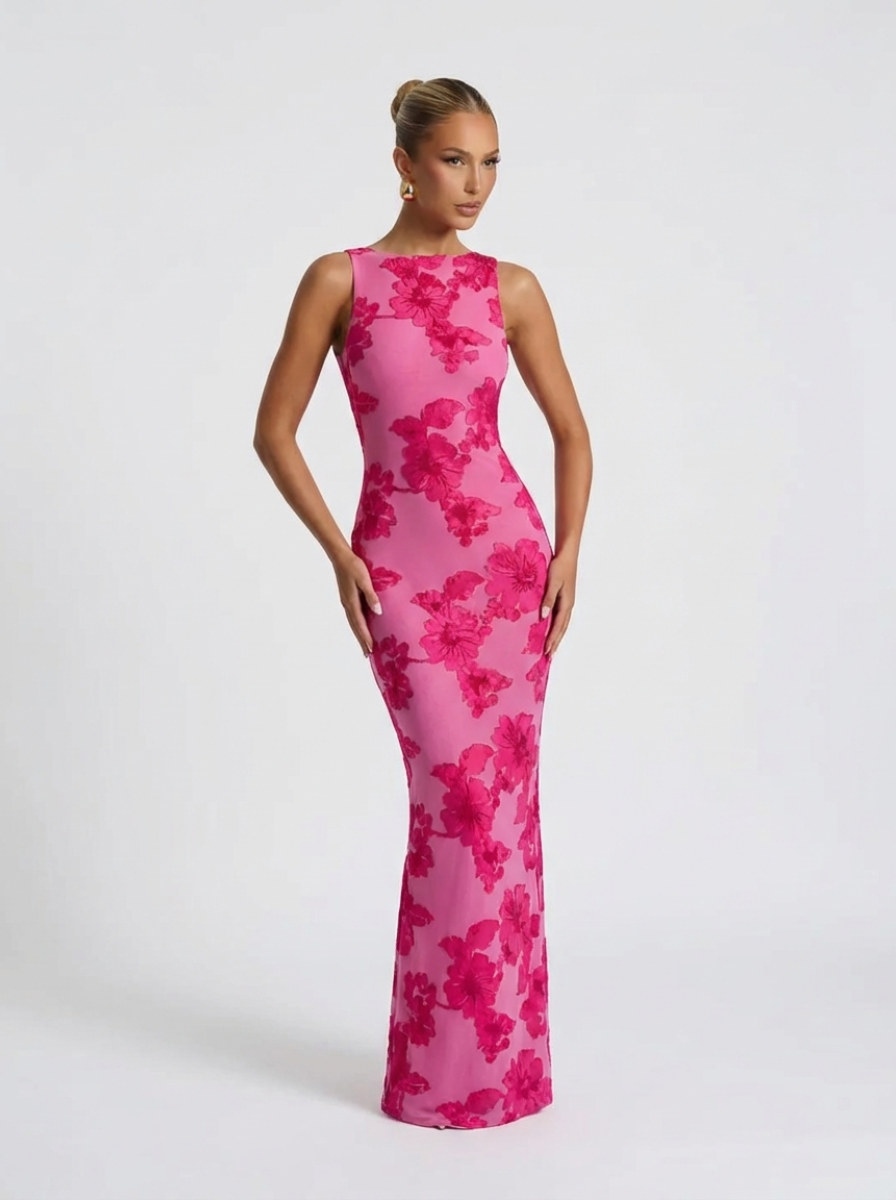 Embroidered Floral Applique Maxi Dress Haute Couture Reserve