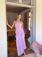 Pink Ruffle Pleated Maxi Dress Exclusive Romantic Evening Collection