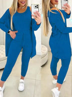 Lux Knit Three Piece Cardigan Tank Leggings Set For Women Signature