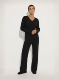 Ribbed Knit Lounge Set V Neck Top Wide Leg Pants Limited Edition