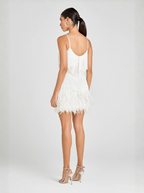 Feather Trim Beaded Fringe Mini Party Dress Timeless Limited Edition