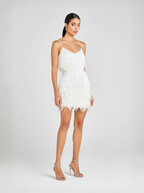 Feather Trim Beaded Fringe Mini Party Dress Timeless Limited Edition