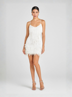 Feather Trim Beaded Fringe Mini Party Dress Timeless Limited Edition